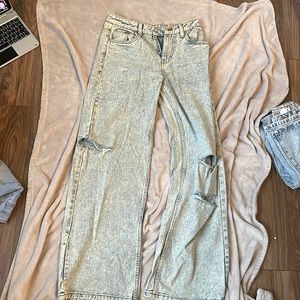 blue loose leg jeans